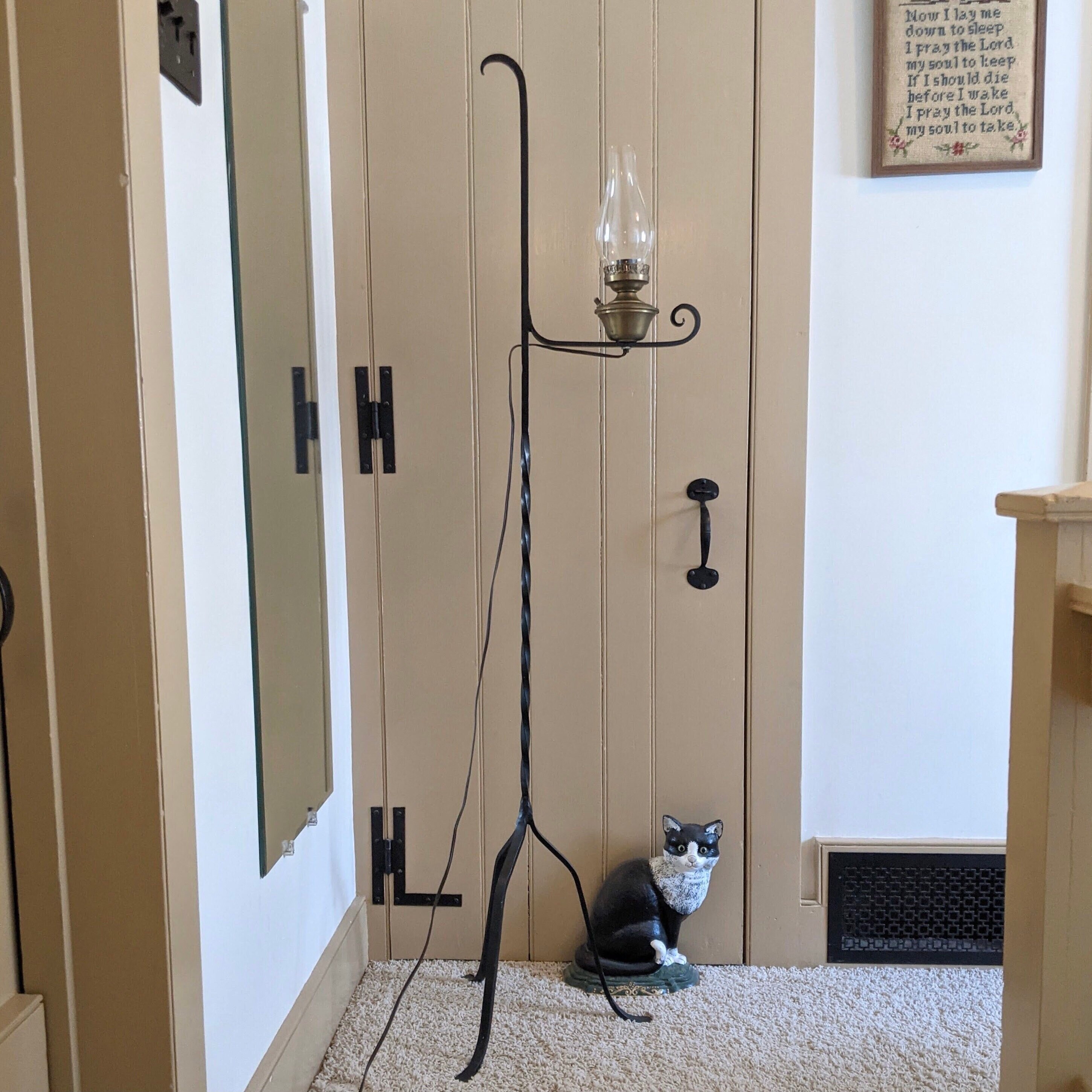 Vintage black wrought iron floor lamp deals