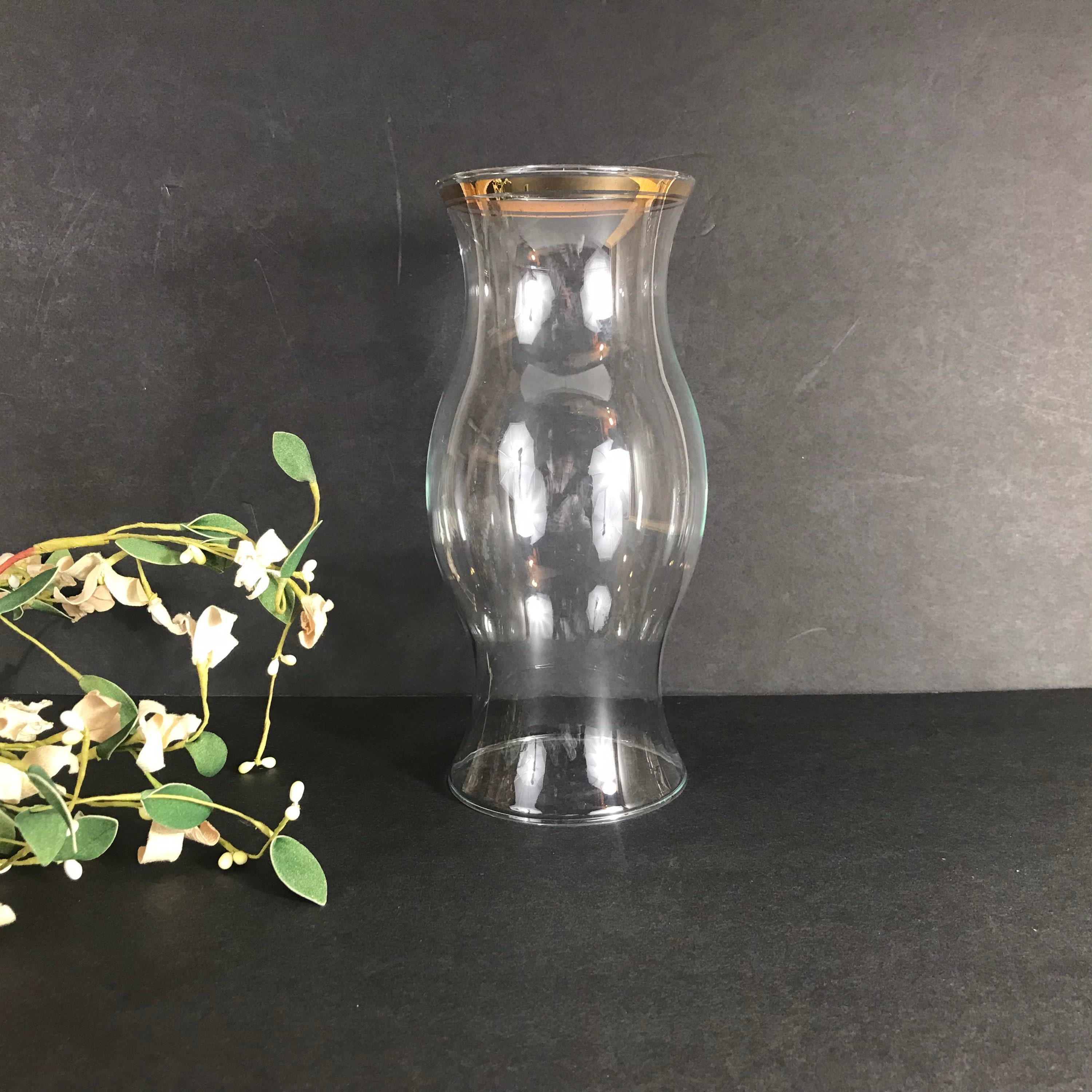 9 1/4" Tall Gold Rimmed and Clear Glass Globe Hurricane Candle Covers Shade 3 7/8" Openings, 4 1/2" Wide Center Piece Decor