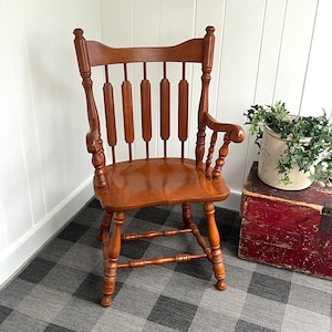 Buck-aneer Arm Chair Solid Hard Rock Maple Early American Colonial Dining Side Chair 38” h x 22 1/2” wide arm to arm