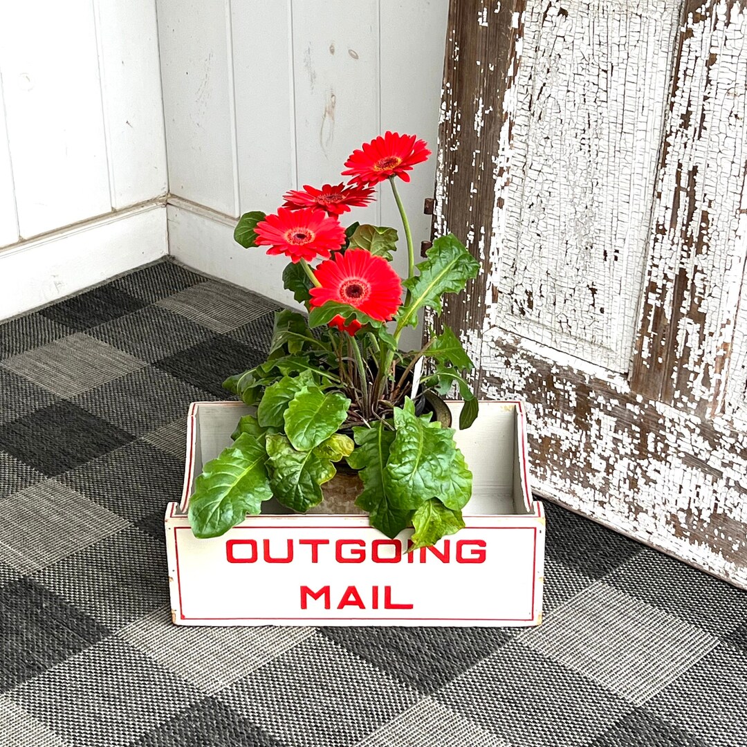 Vintage “outgoing Mail” File Tray Red and Gray Bin / Box Wood Wooden ...