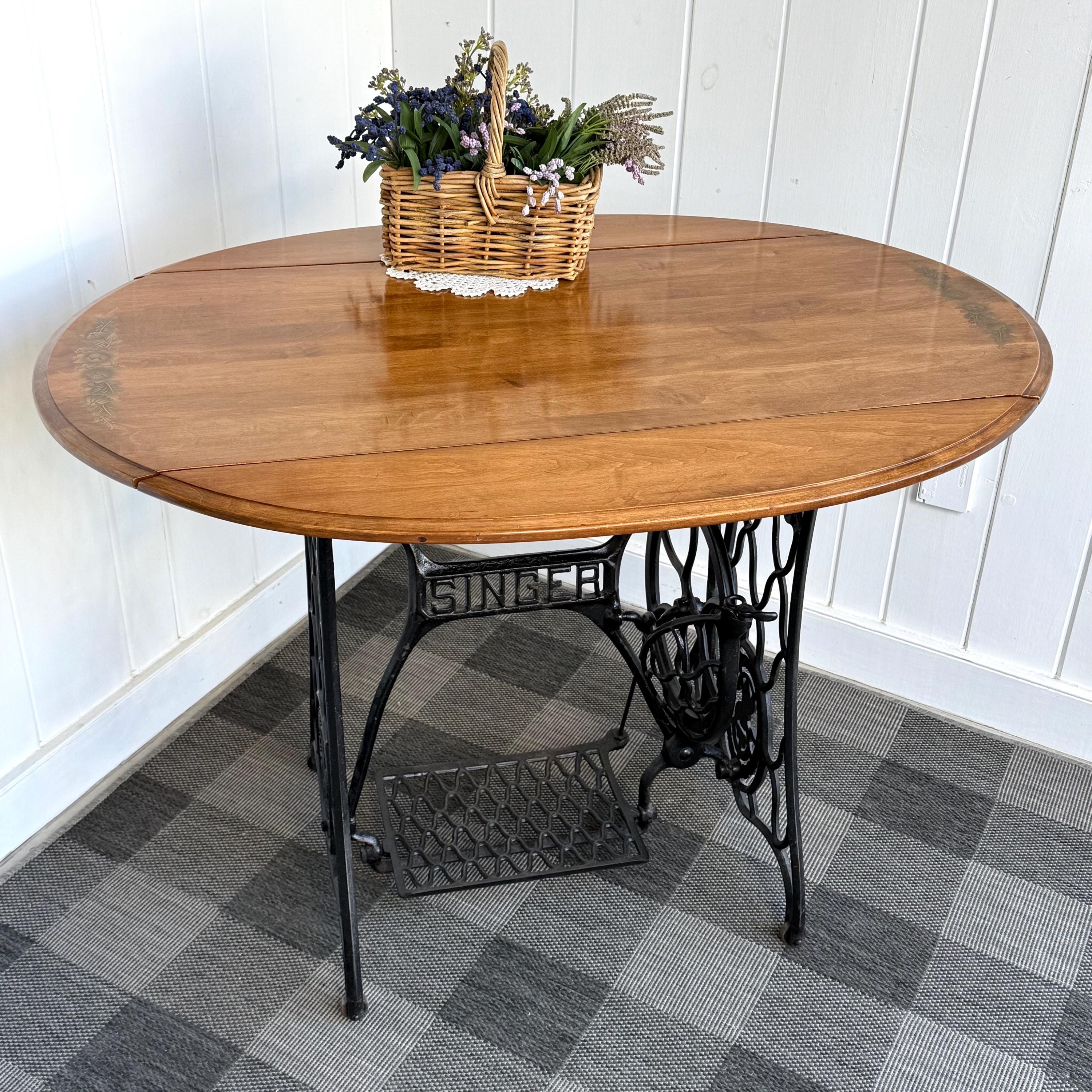 Vintage Singer Sewing Machine Base Drop Leaf Table - Unique Oval