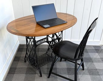 Vintage Singer Sewing Machine Base Drop Leaf Table - Unique Oval