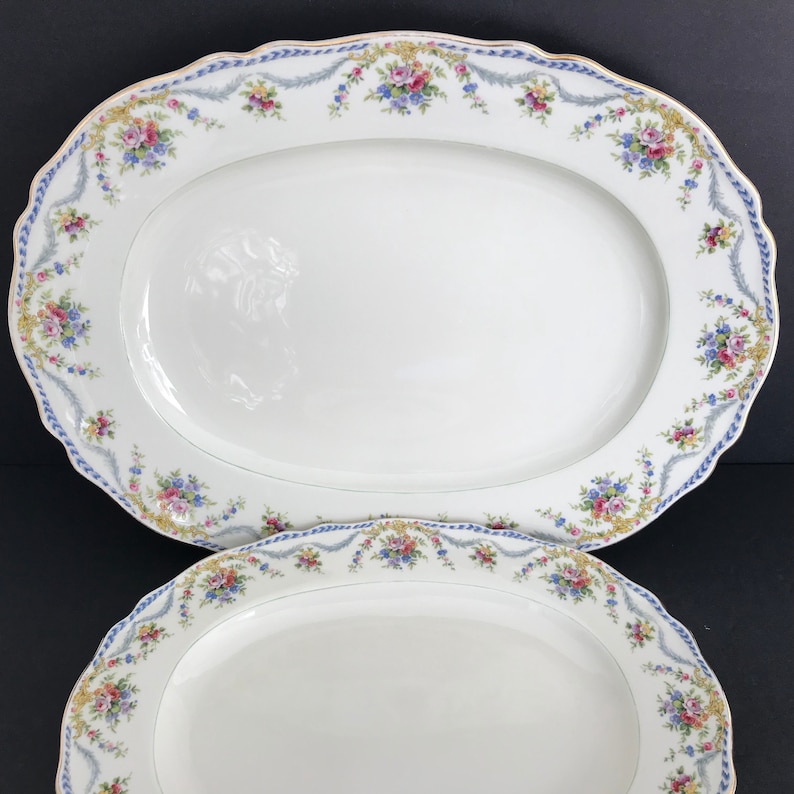 2 Oval Serving Plates Leonora Pattern by Franconia-Krautheim Selb Bavaria Germany Fine China Floral Blue Green Red Gold 11 34 and 15