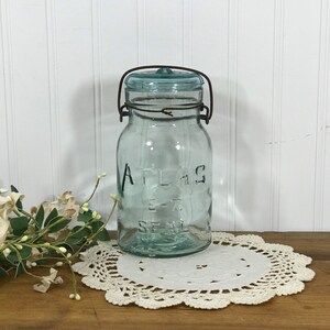 Blauw glas Atlas E-Z Seal Conservenpot Handelsmerk Geregistreerd Bailed Quart Keuken Voedselcontainer Bus Glazen deksel