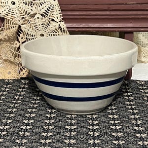 Mixing Bowl R.R.P. Co. USA Ransbottom Pottery Company Stoneware 8&quot; Wide x 4 5/8&quot; High, Blue Band Bowl, Roseville, Ohio Baking Serving
