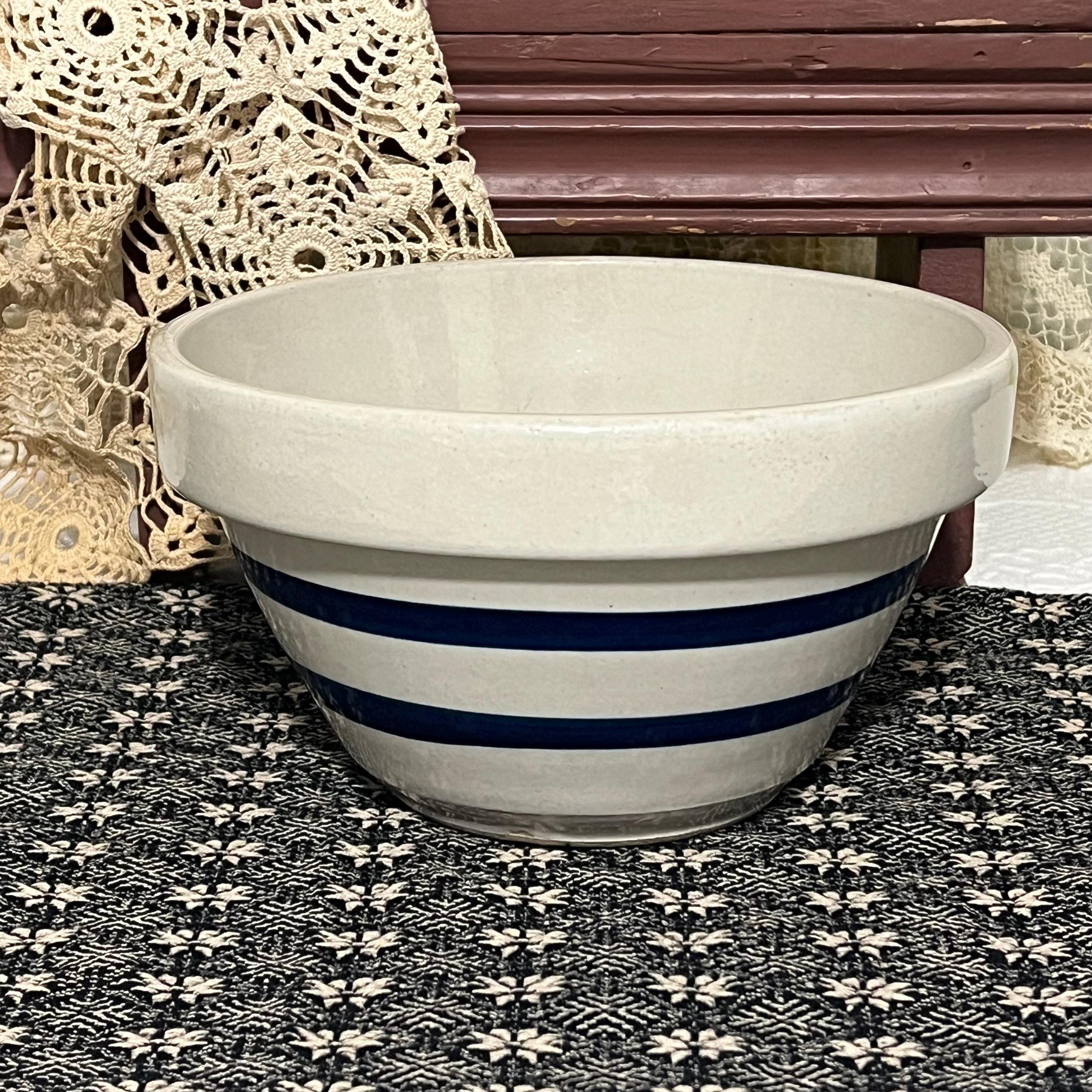 Rührschüssel R.R.P. Co. USA Ransbottom Pottery Company Steingut 8 "breit x 4 5/8" hoch, Blue Band Bowl, Roseville, Ohio Backen Servieren