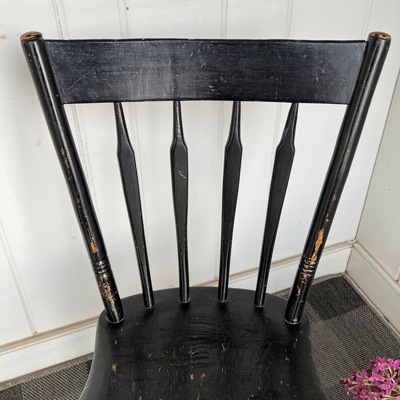 Vintage Black Painted Wooden Arrow Back Chair Primitive Etsy