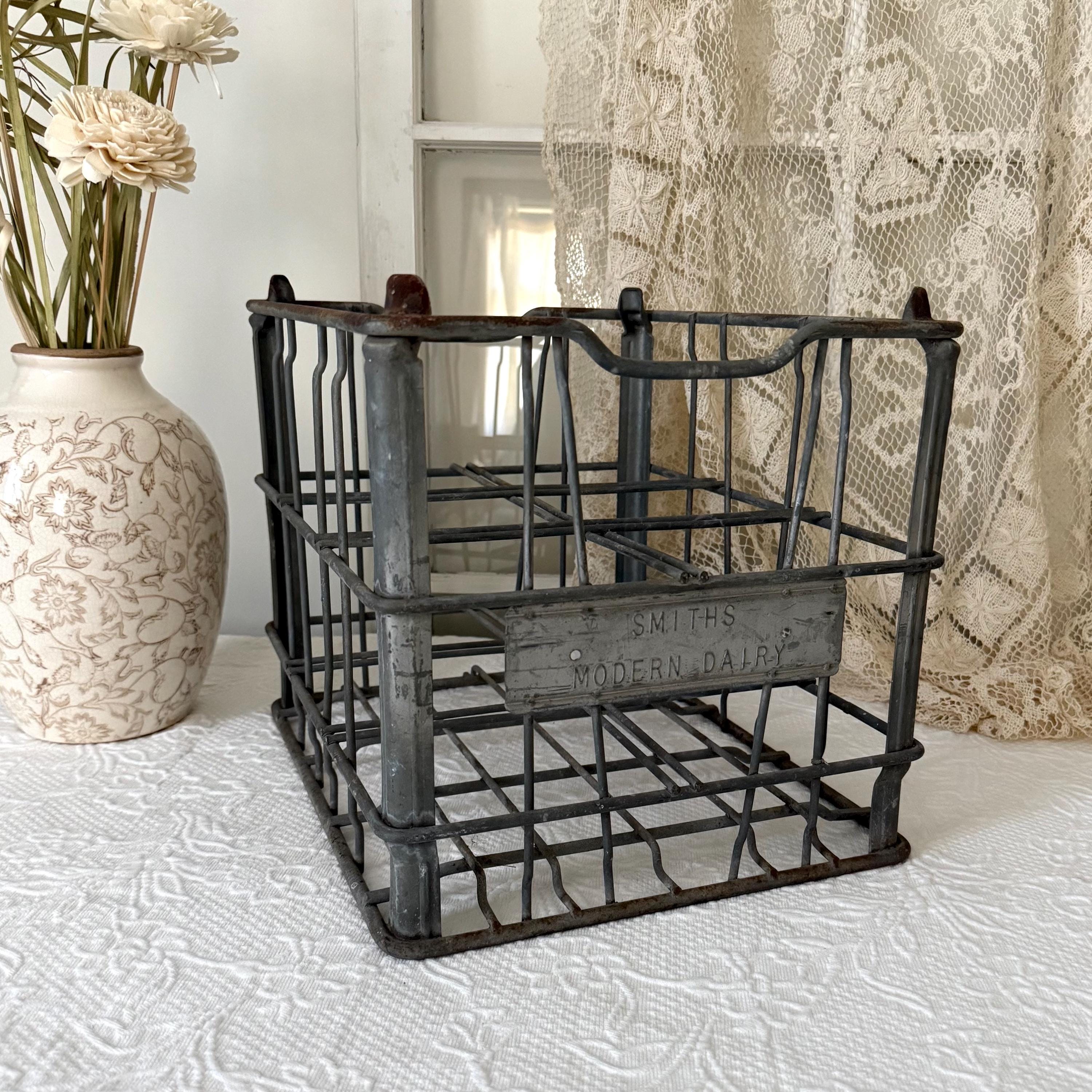 Antique Galvanized Metal Crate, Holds 6 Gallon Glass Jugs