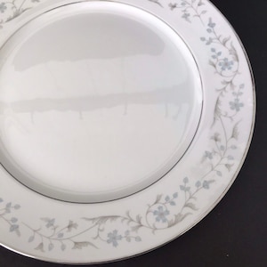 12&quot; Platter Fairlawn Fine China 8603 by Royal Wentworth Blue Flowers Gray Leaves Platinum Trim Made in Japan
