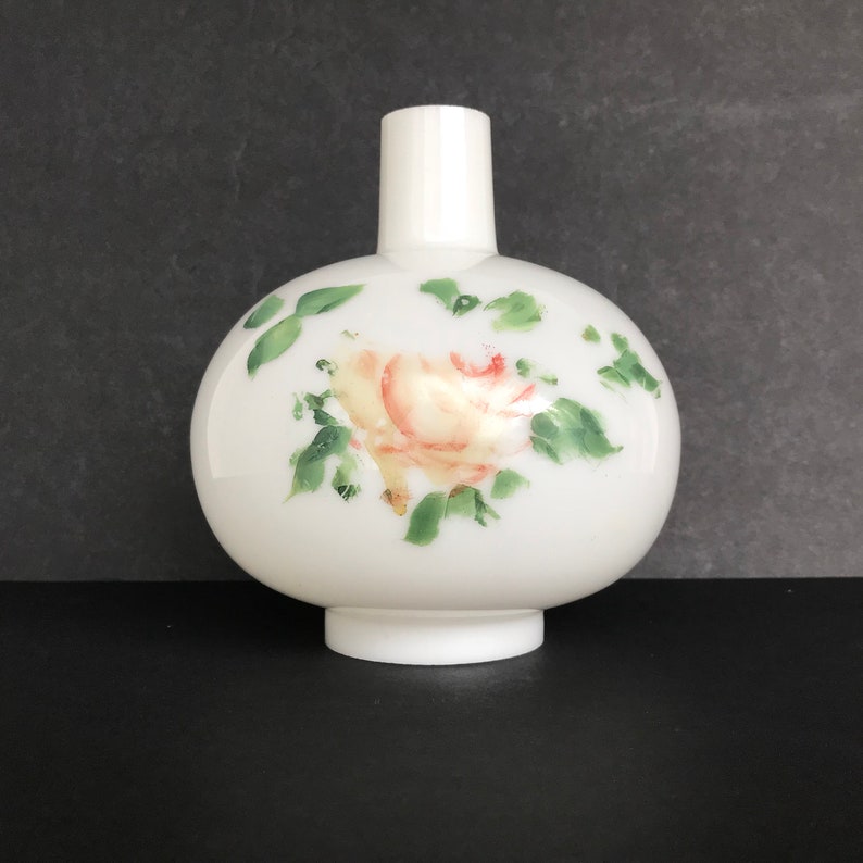 Vintage Milk Glass Gone With The Wind Chimney Globe Shade Replacement Hand Painted Pink And Green Flower Flowers Are Rubbing Off