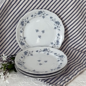 4 Salad Plates 7 5/8&quot; Johann Haviland Bavaria Germany China Blue Garland Pattern