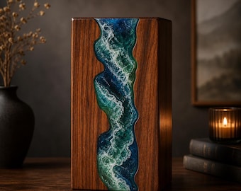 Urna funeraria de resina y madera Ocean Resin – Urna conmemorativa hecha a mano para cenizas humanas