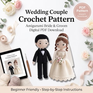 Wedding Couple Crochet Pattern | Bride and Groom Amigurumi Pattern | Wedding Cake Topper | Anniversary Gift Pattern | Married Couple