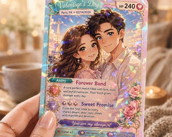 Custom Couple Anime Card, Personalized Trading Card, Anniversary Gift for Him Her, Unique Love Gift, Romantic Photo Card