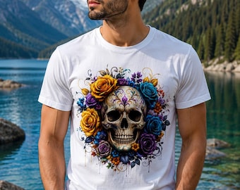 Floral Skull PNG Clipart | 300 DPI Transparent PNG | Gothic Flower Skull Sublimation | 4096 x 4096 Digital Download