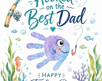 Father’s Day Handprint Craft Printable, Dad Fishing Gift from Kids, DIY Handprint Art, Instant Download, Last Minute Gift for Dad