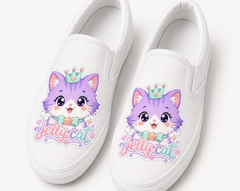 Personalized Jelly Cat Name Tag PNG, Cute Purple Cat Sign Design, Custom Kawaii Pet Tag, Digital Download for DIY Crafts