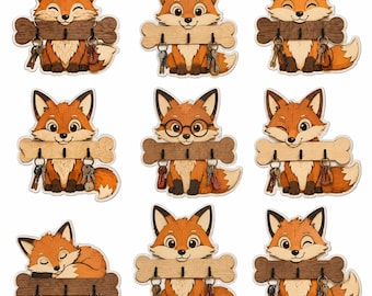Fox Key Holder PNG JPG, Wooden Entryway Wall Organizer Digital Image, Cute Fox Pet Lover Printable Decor