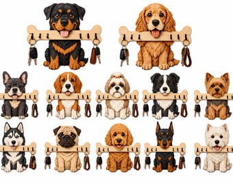 Dog Key Holder Laser Cut Bundle Svg Png Jpg, Pet Wall Organizer Cut File, Puppy Bone Key Rack Digital Download