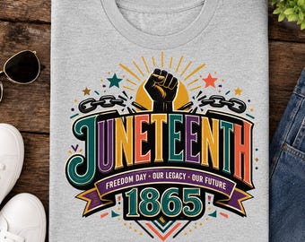 Juneteenth 1865 Faux Rhinestone PNG, Bling Freedom Shirt Design, Cityscape Broken Chain Stars, June 19 Digital Download