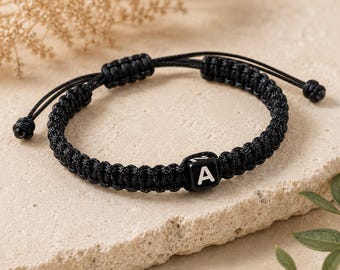 Personalized Initial Bracelet, Adjustable Braided Rope Bracelet, Custom Letter Bracelet, Gift for Men Women Boys Girls