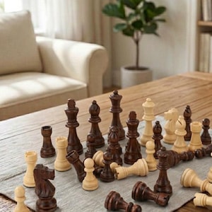 Massivholz Schachfiguren Set - 3 Zoll König, 32 Stück Spiel für Büro Schreibtisch