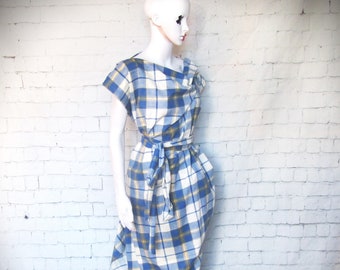 CARRIE dress in soft cotton plaid with separate belting