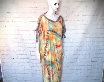 FRAMED Kaftan dress in jersey with wrap over tassel edge