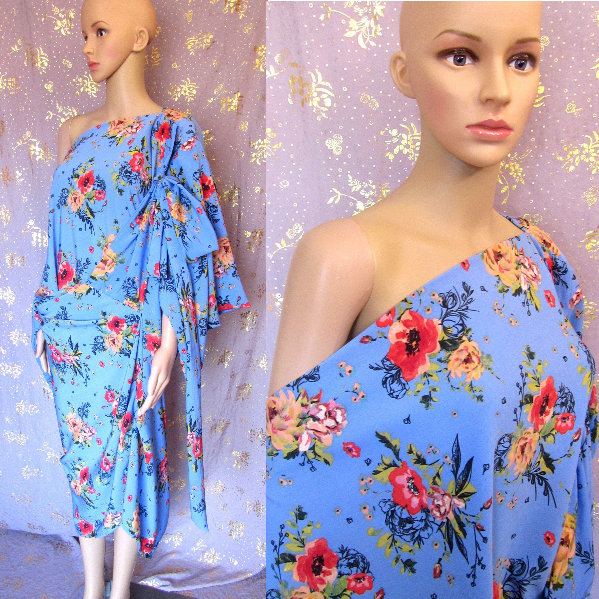 Image of Burbo "Broken Mirror Kimono' Dress in Floral Crepe