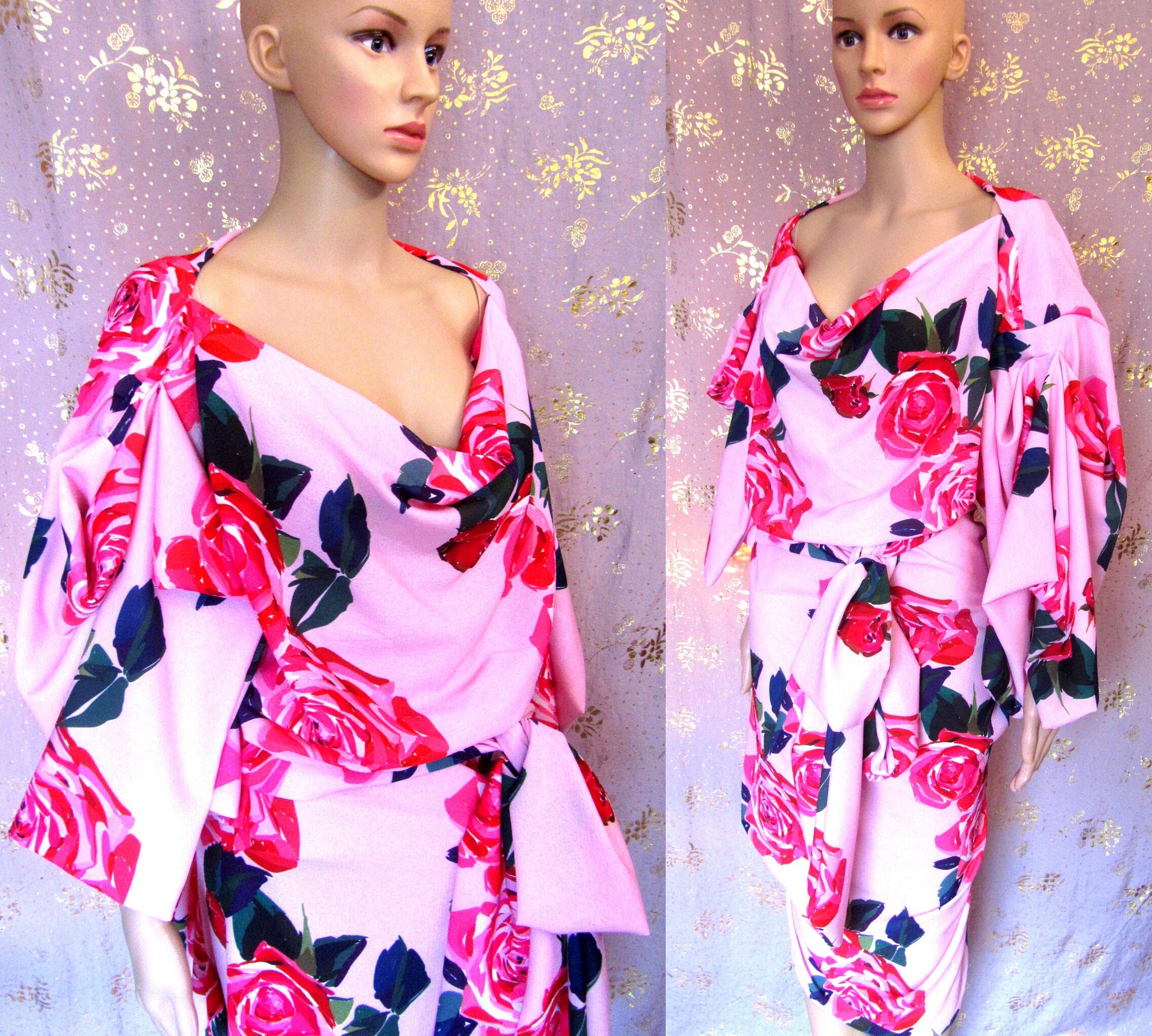 Image of Burbo "Garden Kimono' Dress in Large Floral Crepe