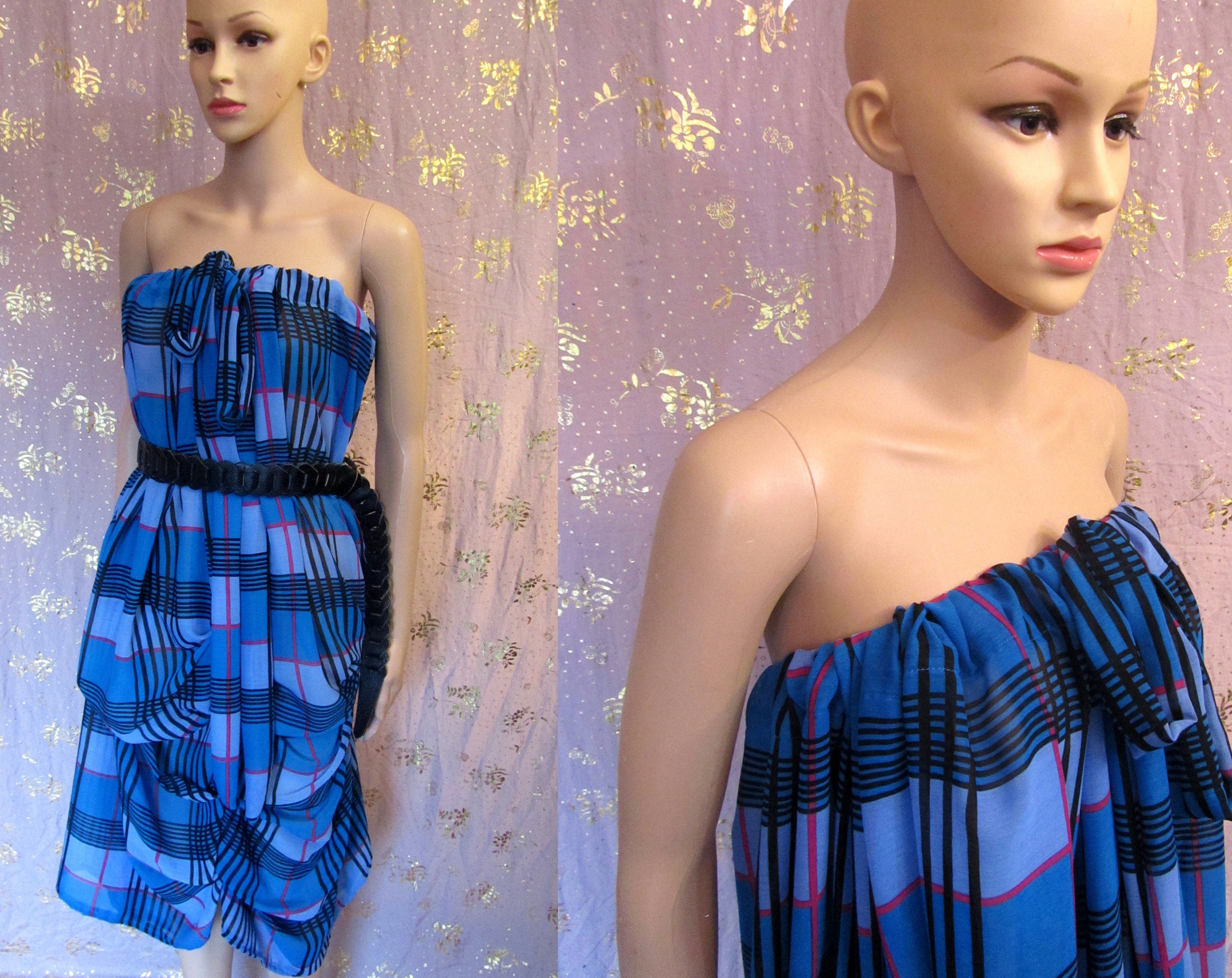 Image of Tewntyfiveclubburbo Strapless Tunic Beach Dress in Sheer Tartan