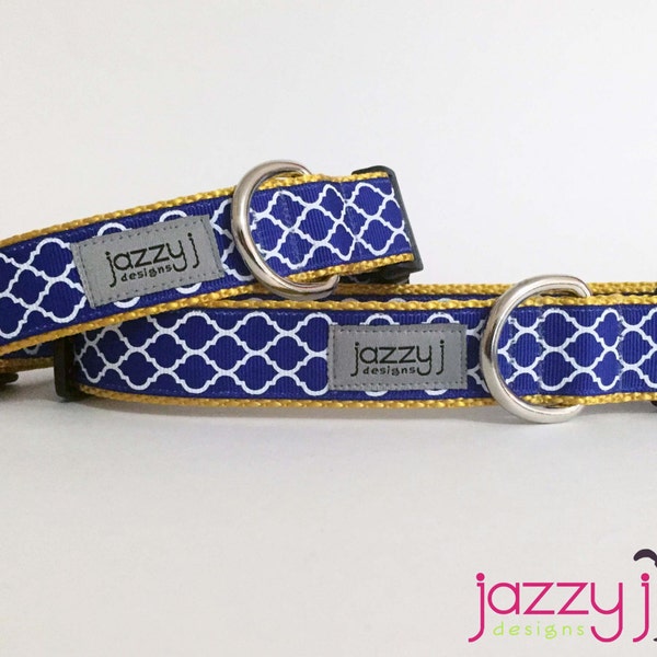 Royal Blue and Yellow Gold Trellis Dog Collar (Michigan Wolverines, San Jose Spartans, San Diego Chargers, Indiana Pacers, or UCLA Bruins)