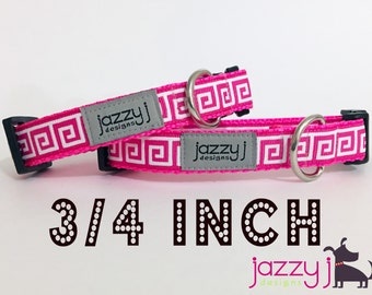 Hot Neon Pink Greek Key Dog Collar