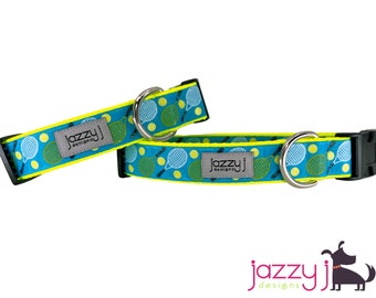 Blue Glitter Tennis Racket and Ball Dog Collar