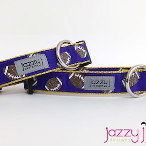 LSU Purple Footballs on Yellow Gold Louisiana State Football Dog Collar