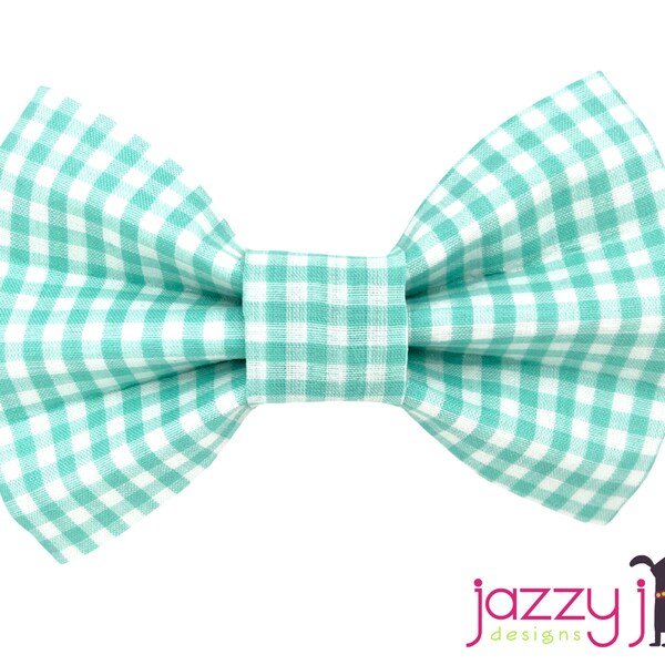 Aqua and White Gingham Dog Bow Tie