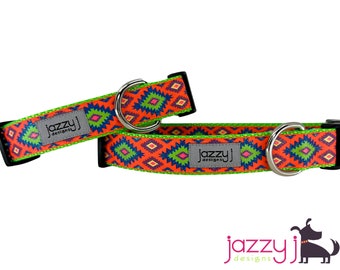 Neon Aztec Glitter Summer Dog Collar