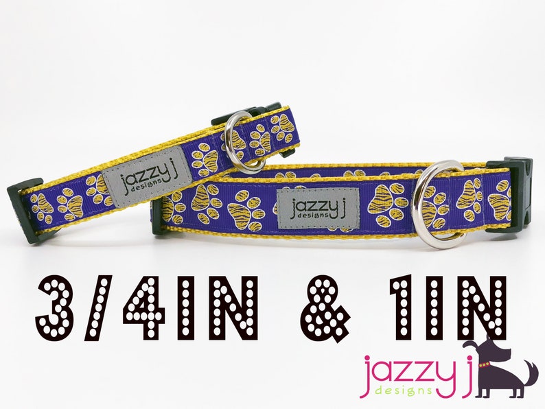 Lsu Tiger Striped Paw Print Dog Collar