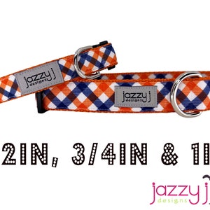 Navy Blue and Orange Plaid Dog Collar on Orange