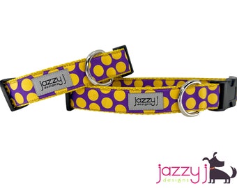 LSU Purple & Gold Polka Dot Dog Collar