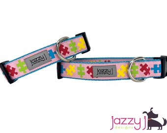 Pink Autism Awareness Puzzle Piece Dog Collar