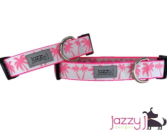 Light Blue Glitter Palm Trees Dog Collar