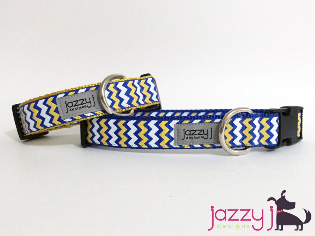 Royal Blue, Yellow, Gold, White Chevron Dog Collar san Diego Chargers
