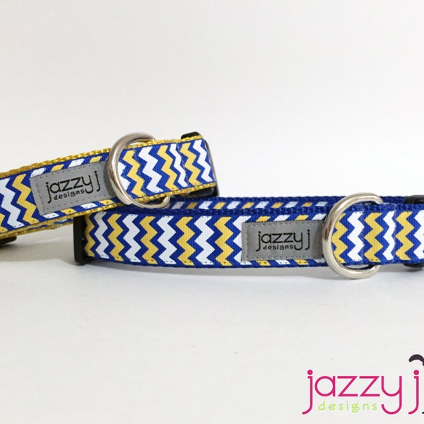 Royal Blue, Yellow, Gold, White Chevron Dog Collar (San Diego Chargers, UCLA Bruins, Indiana Pacers, San Jose Spartans)