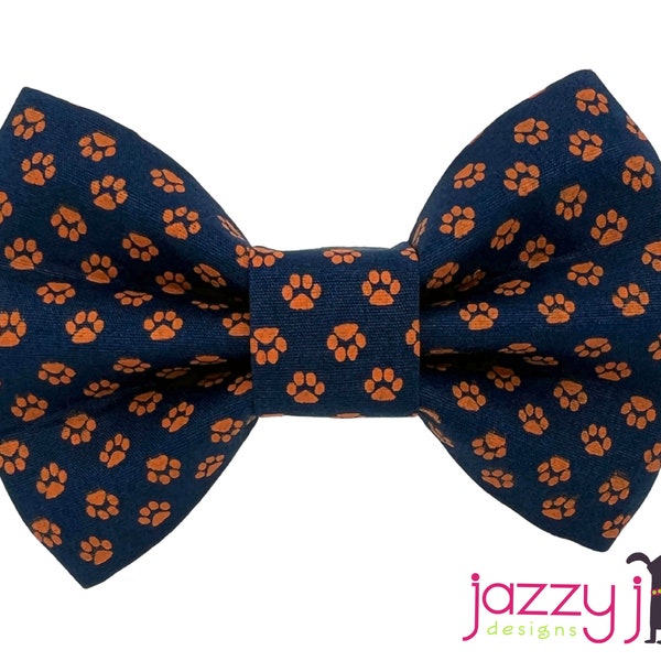 Auburn University Navy Blue and Orange Paw Print Dog Bow Tie