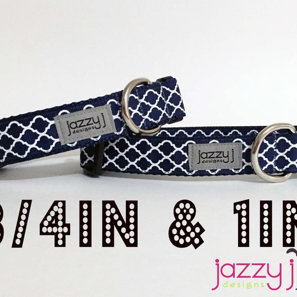 Navy Blue and White Trellis Quatrefoil Dog Collar (Penn State)