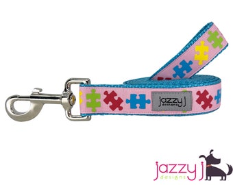 Pink Autism Awareness Puzzle Pieces Dog Collar