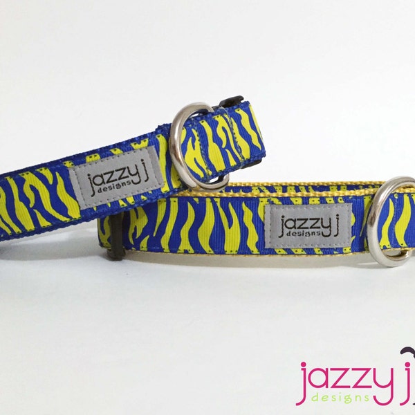 Blue and Yellow Gold Tiger Stripe Dog Collar (Michigan Wolverines, San Jose Spartans, San Diego Chargers, Indiana Pacers, or UCLA Bruins)