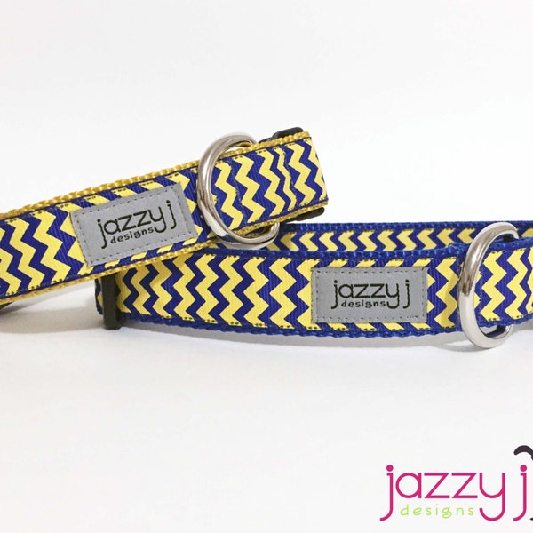 Royal Blue and Yellow Gold Chevron Dog Collar (San Diego Chargers, UCLA Bruins, Indiana Pacers, or San Jose Spartans)