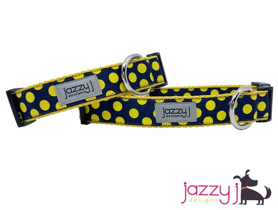 Navy Blue and Gold Polka Dot Dog Collar michigan Wolverines Northern Arizona University Notre Dame WVU West Virginia University Etsy
